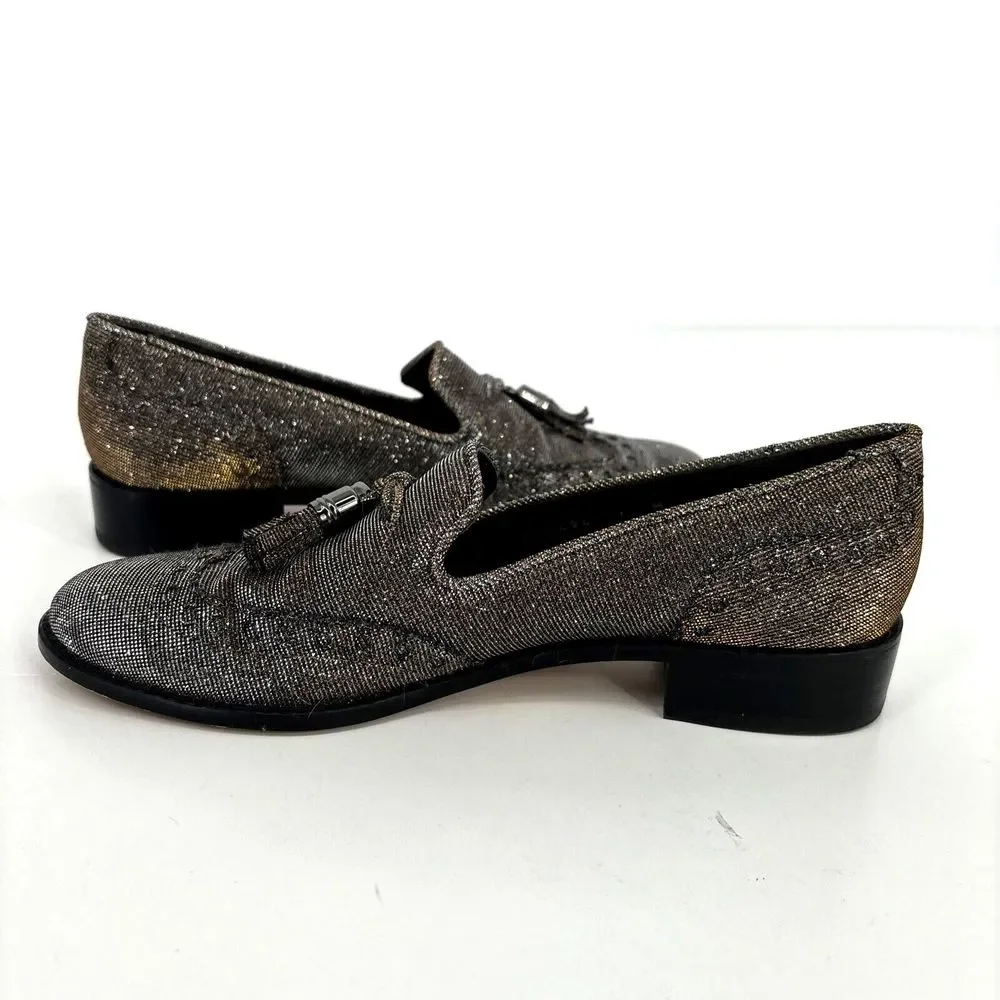 Stuart Weitzman Womens 7 Leather Colorblock Pattern Metallic Gold Silver Loafers